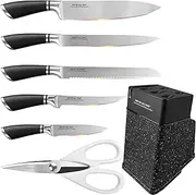 Knife Set with Block, High Carbon Stainless Steel Knife Block Set, Kitchen Knife Block Set with Built in Sharpener, Scissor, Chef, Bread, Santoku, Fruit, Boning, Serrated Bread Knife Set