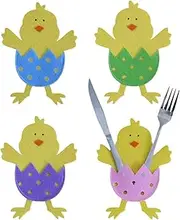 Nuhjytgf Easter Tableware Holders | Easter Chick Shaped Tableware Bag,4X Easter Chick Cutlery Covers, Easter Cutter Fork Pouches, Cutlery Bag to Decorate Cutlery