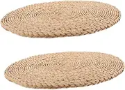 2pcs Futon Cushion Floor Pillows for Adults Round Seat Cushion Seat Mat Japanese Style Floor Pillow Woven Sitting Pad Mat for Sitting Khaki Cattail Grass