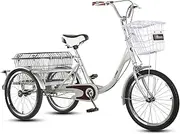 Tricycle for Adults, 20in Adult Bicycle Outdoor Sports Adult Tricycle with Shopping Basket Three Wheel Cruiser Bike for Seniors Women Men