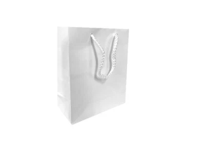 50 x WHITE GLOSSY LAMINATED PAPER GIFT CARRY SHOPPING BAGS BULK - SMALL MEDIUM