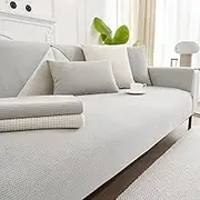 Ksriylm Anti-Scratch Couch Cover, Waterproof Sectional Couch Slipcover, Sofa Cover for Pet, Cover for 3 Cushion Couch Jacquard Fabric, Love Seat, Non Slip,Breathable,1 Pc 36''x83'' Size, Light Grey.