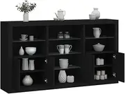 Black Sideboard with LED Lights - Kitchen Buffet Storage Cabinets, Dining Room Furniture with Doors & Shelves for Living Room, Farmhouse Console Table