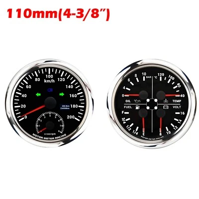 W PRO 110mm 2 Gauge Set GPS Speedometer Tachometer 200 KMH 4 IN 1 Multi-Function