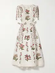 [Agua by Agua Bendita] Agua by Agua Bendita - Guanguacó Orquidea Cutout Embroidered Linen Midi Dress - Ivory - small small Ivory