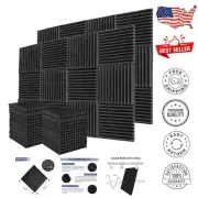 Professional Studio-Grade Acoustic Foam Wedge Panels - 52 Pack, Black 1" x 12"
