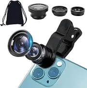 1 suit 3 in 1 macro lens for phone,Phone lens fisheye lens,Universal fisheye lens，Compatible with Almost any modern mobile device,Easy to install and remove, and with a small storage bag（black）
