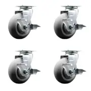 5 Inch Thermoplastic Rubber Swivel Caster Set with Ball Bearings and Brakes