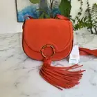 NWT Tory Burch Tassel Mini Saddle Bag Pure Orange Suede Leather Crossbody