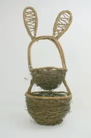 Pier 1 Imports Grapevine Nesting Two Tier Basket With Rabbit Ears NEW w Tags 19"