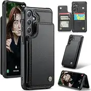 ELEPIK for Galaxy S23 Plus Case with Card Holder, Kickstand [5 Card/Cash Holder] [for Women & Men] [Durable PU Leather] Magnetic Wallet Phone Cover for Samsung Galaxy S23 Plus, Fashion Black