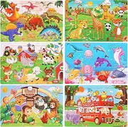 6 Puzzles Wooden Jigsaw Puzzles Set for Kids Age 4-8 Year Old 30 Piece Colorful Wooden Puzzles for Toddler Children Learning Educational Puzzles Toys for Boys and Girls (Animal Theme)