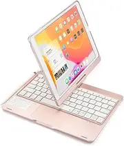 360 Rotating Keyboard for iPad 9th/8th/7th Generation 10.2 inch, Air 3rd Gen, Pro 10.5 inch Keyboard Case with Touchpad 7 Color Backlight Foldable Backlit Keyboard,Rose Gold