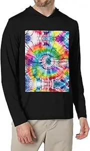 [JEJEA] Tie Dye Hippies print Men's Shirts Long Sleeve Hoodies Fashion Tee Shirts,Causal Fit No Buttons T-Shirts