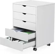 [Sweetcrispy] 5 Drawer Chest Mobile Storage Cabinets Small Wooden Dresser with Wheels Room Organization Furniture for Office Home, White Wood