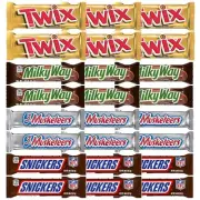 SNICKERS,TWIX MILKY WAY 3 MUSKETEERS Full Size Candy Bars Variety Pack 24 Count