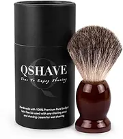 QSHAVE 100% Best Original Pure Badger Hair Shaving Brush Handmade. Real Wood Base. Perfect for Wet Shave, Safety Razor, Double Edge Razor