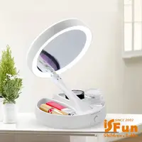 在飛比找PChome24h購物優惠-【iSFun】LED化妝鏡＊圓型雙面摺疊收納桌上鏡/二代US