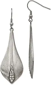 [JewelryWeb] Stainless Steel Polished Brushed CZ Simulated Diamond Shepherd Hook Earrings Dangle Earring for Women