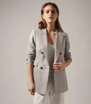 Reiss Finn Marl Grey Wool Blend Double Breasted Blazer Jacket Size UK 8
