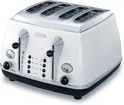 [De'Longhi] Icona Classic Toaster CTO4003.W, 4 Slot Toaster with Reheat and Defrost Functions, Separated Control Panels, 6 Browning Levels, Pull Crumbs Trays, Stainless Steel, 1800 W, Pearl White