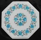 Pietra Dura Art Coffee Table Top Octagonal White Marble Side Table for Garden