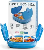 [Umami] Kids Lunch Box with Cutlery, Leak-Proof, Durable, Bento Style, 3 Large Compartments, Ideal Portion Sizes for 3 to 9 Years, Nursery Boys and Girls, BPA-Free, Microwave and Dishwasher Safe (Blue)