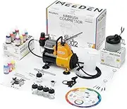 MEEDEN Airbrush Kit with Compressor and Paint - 1/5 HP Quite Air Compressor for Model Painting with 3 Dual-Action Airbrush Guns - 24 Colours x 30ml Acrylic Spray Paint Set with Air Hose