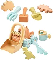 Milisten 9pcs Set Beach Set Dinosaur Sand Molds Sand Rake Shovel Watering Can Outdoor Sandbox Accessories for Beach Garden and Play