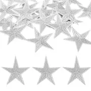 20Pcs Iron on Star Patches Sew on Star Embroidered Patches, 75mm Silver
