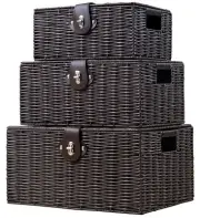 Set of 3 Elegant Woven Wicker Storage Baskets with Lids - Versatile & Stylish