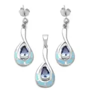 Natural Larimar & Tanzanite .925 Sterling Silver Earring & Pendant Set