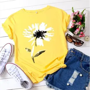 純棉女T恤S-5XL CuteFlower Ladies tshirt Women Cotton T-shirt