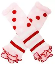Pink & Red Polka Dot Striped Ruffled Leg Warmers 12"