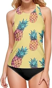 [AIXIWAWA] Women's Tankini Tops-Pattern Pineapple, Swimsuit Top for Beach Pool Vacation S