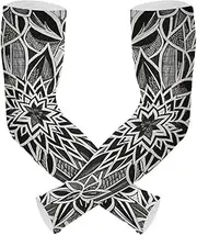 [Yoogain] UV Protection Arm Sleeves Men Black Tribal Style Flower Sleeves Youth Cooling Feeling Anti-Snag cubre brazos, Black Tribal Style Flower
