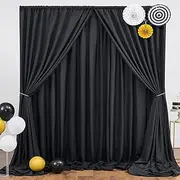 Htper 20ft x 10ft Black Backdrop Curtain Panels for Parties, Thick Wrinkle Resistant Polyester Wedding Backdrop Drapes for Birthday Photography Party Home Decorations