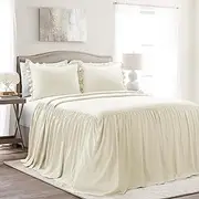 Lush Decor Ruffle Skirt Bedspread Vintage Chic Farmhouse Style Lightweight 2 Piece Set, Twin, Ivory