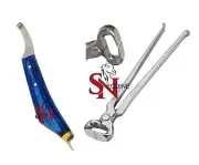 Set Farrier 14"Hoof Nipper Hoof Knife Blue Handle with Brass Horseshoeing Topper