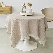 Blissora Round Tablecloth for Dining Table, Cotton Table Cover with Tassels for Outdoor Home Farmhouse Party Restaurants, Christmas Valentines Table Decorations (Square, Khaki, 90cm)