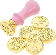 Generic 1 Set Wax Seal Stamp Set Retro Sealing Wax Stamps with Flower Tree and Women Head Pattern Removable Heads and Wooden Handle for Wedding Invitations Craft