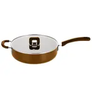 NutriChef 3.7 Quart Non-Stick Saucepan with Foldable Knob Lid Cover (Brown)