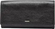 [FOSSIL] Women's Logan Faux Leather Wallet RFID Blocking Flap Clutch Organizer, Black