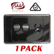 1 x Single 10AMP Power Point GPO with extra SWITCH - BLACK Electrical - SAA