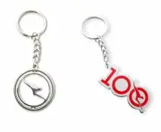 SET OF 2 QANTAS ROUND SILVER SPINNING & CELEBRATING 100 YEARS KEYRING KEY RING