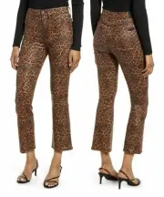 7 For All Mankind Coated Leopard Print Slim Fit Kick Flare Jeans Size 28