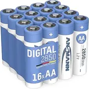 Ansmann NiMH 5035092-590 AA Mignon Batteries 2850 mAh (Pack of 16) Fast Charging Rechargeable Batteries Cells for Reliable Use in Torch, Remote Control, Camera. Pre-Charged, Silver, 5035092-590