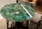 Round Green Agate Coffee Tabletop Handmade Agate Sofa Table Living Room Deco