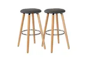 2 Cotton/Steel Modern Padded Barstools | Grey/Wood