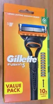 Gillette Starter Kit Fusion 5 Manual Razor Handle + 10 Blade RF Brand New